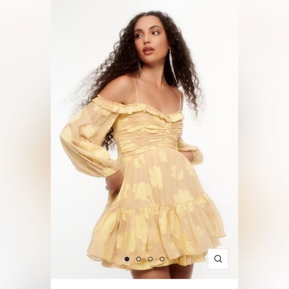 LoveShackFancy Zennia Off-Shoulder Silk Mini Dress - Picture 1 of 8